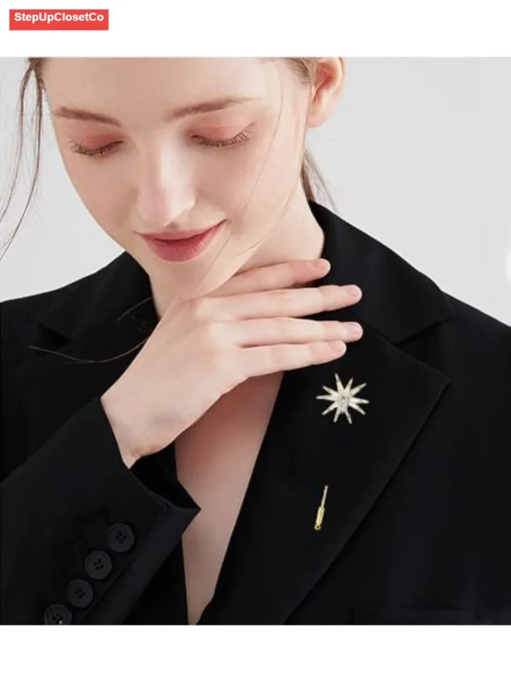 Star Brooch Pin Cubic Zirconia Crystal Silver Lapel Pin for Women Men